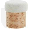 SAFAVIEH Couture Collection – Tobianna Round Cream Boucle & Burl Wood Ottoman, Modern Accent Seat, Fully Assembled (SFV5149A)(Beige/Burl)