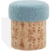 SAFAVIEH Couture Collection – Tobianna Round Cream Boucle & Burl Wood Ottoman, Modern Accent Seat, Fully Assembled (SFV5149A)(Blue/Burl)