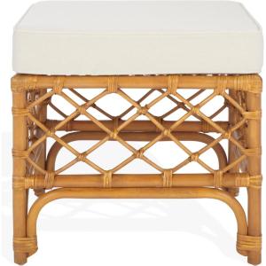 SAFAVIEH Couture Collection – Cherilynn Natural Rattan Pole Ottoman with White Cushion, Fully Assembled (CWK3020A)(Natural/White)