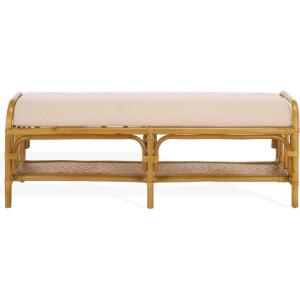 SAFAVIEH Couture Collection – Flanders Natural Rattan & White Bench, Cushioned Entryway Bench with Lower Shelf Storage, Coastal Boho Accent Seating, Fully Assembled (CWK2032A)(Natural/White)