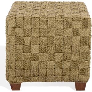SAFAVIEH Couture Collection – Norabelle Natural Woven Seagrass Square Ottoman, Handwoven Accent Footrest or Decorative Cube, Coastal Boho Style, Fully Assembled (CWK2034A)(Natural)