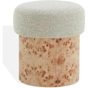 SAFAVIEH Couture Collection – Tobianna Round Cream Boucle & Burl Wood Ottoman, Modern Accent Seat, Fully Assembled (SFV5149A)(Cream/Burl)