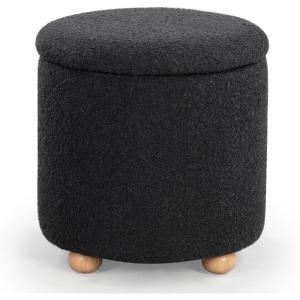 SAFAVIEH Couture Collection Becka Grey Boucle/Natural Round Storage Ottoman (Fully Assembled)(Black/Natural)