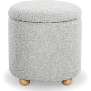 SAFAVIEH Couture Collection Becka Grey Boucle/Natural Round Storage Ottoman (Fully Assembled)(Grey/Natural)