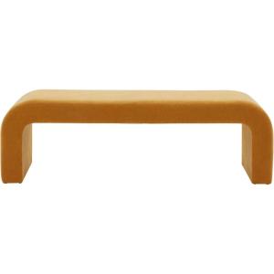 SAFAVIEH Couture Collection Caralynn Butterscotch Velvet Upholstered Curved Waterfall Bench (Fully Assembled)
