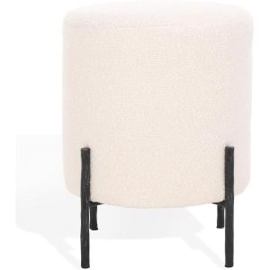 SAFAVIEH Couture Collection Jessa Ivory/Black Boucle Round Ottoman (Fully Assembled)(Ivory/Black)