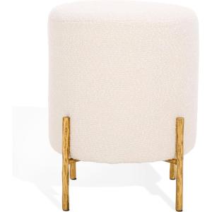 SAFAVIEH Couture Collection Jessa Ivory/Black Boucle Round Ottoman (Fully Assembled)(Ivory/Brass)