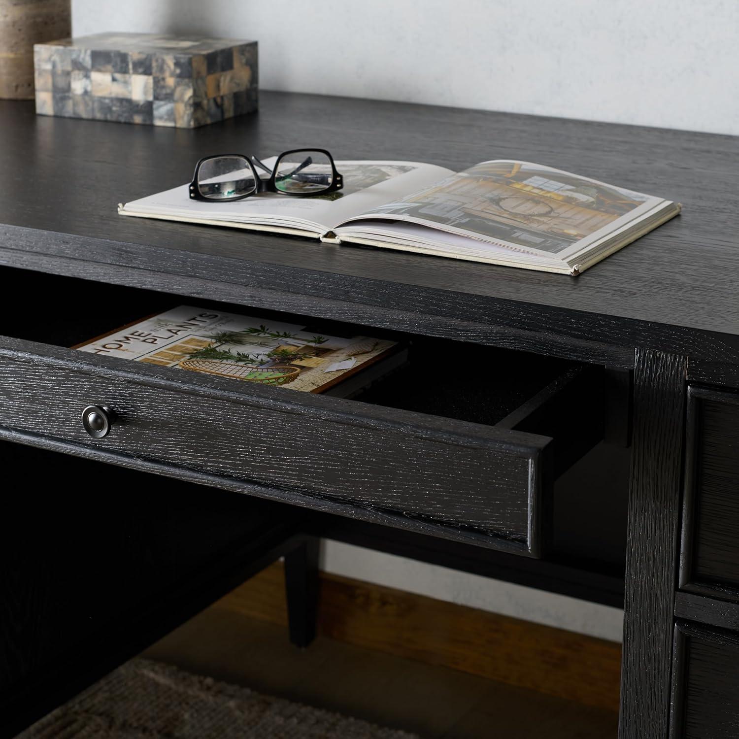 image:imageSAFAVIEH Couture Collection Ariella Black Oak Wood 5Drawer Desk Modern Storage Writing Table with Iron Accents SFV4223ABlack