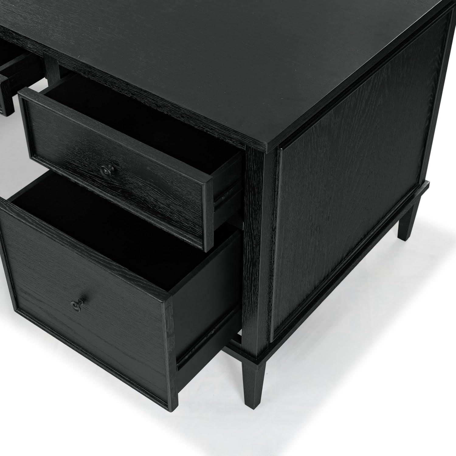 image:imageSAFAVIEH Couture Collection Ariella Black Oak Wood 5Drawer Desk Modern Storage Writing Table with Iron Accents SFV4223ABlack