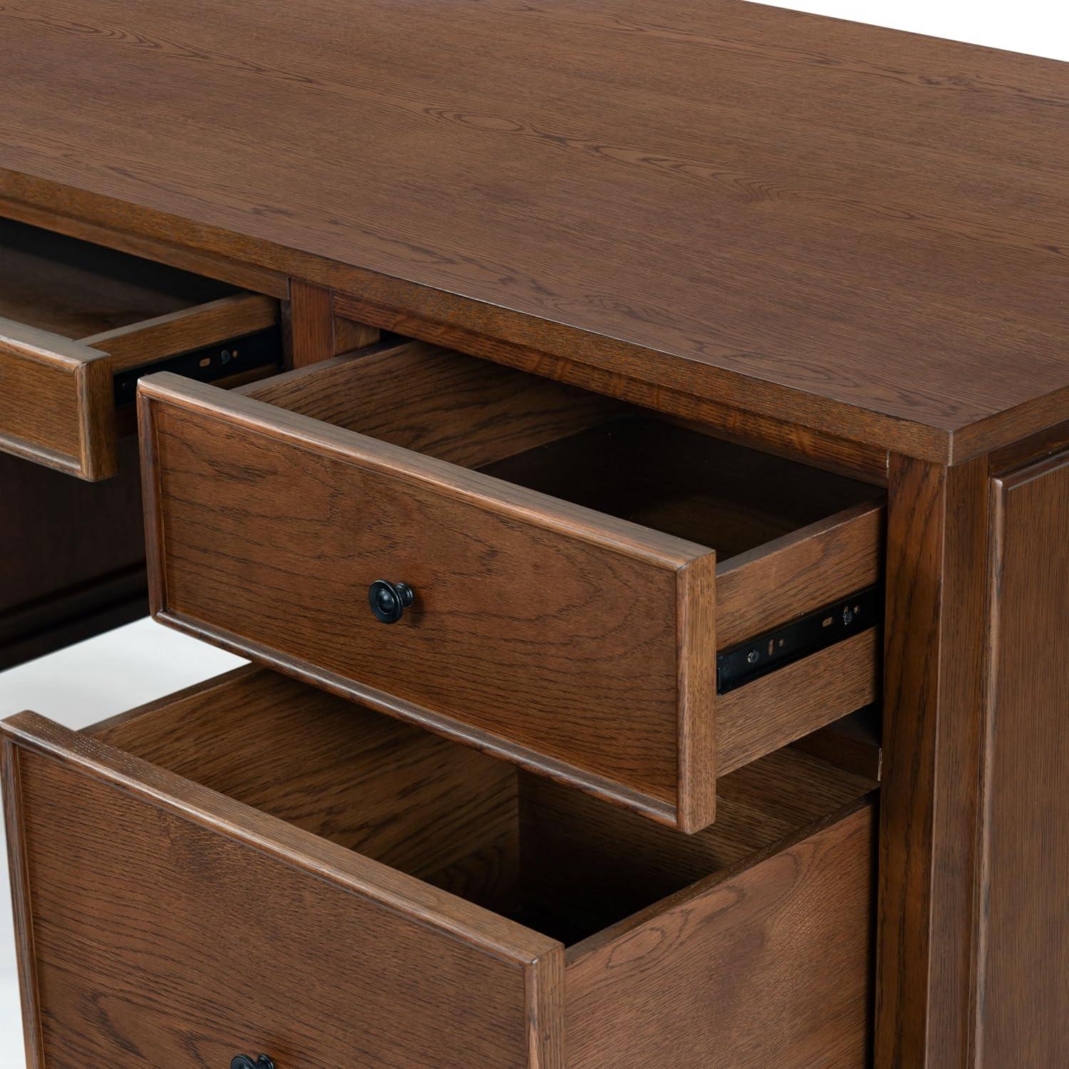 image:imageSAFAVIEH Couture Collection Ariella Black Oak Wood 5Drawer Desk Modern Storage Writing Table with Iron Accents SFV4223AWalnut