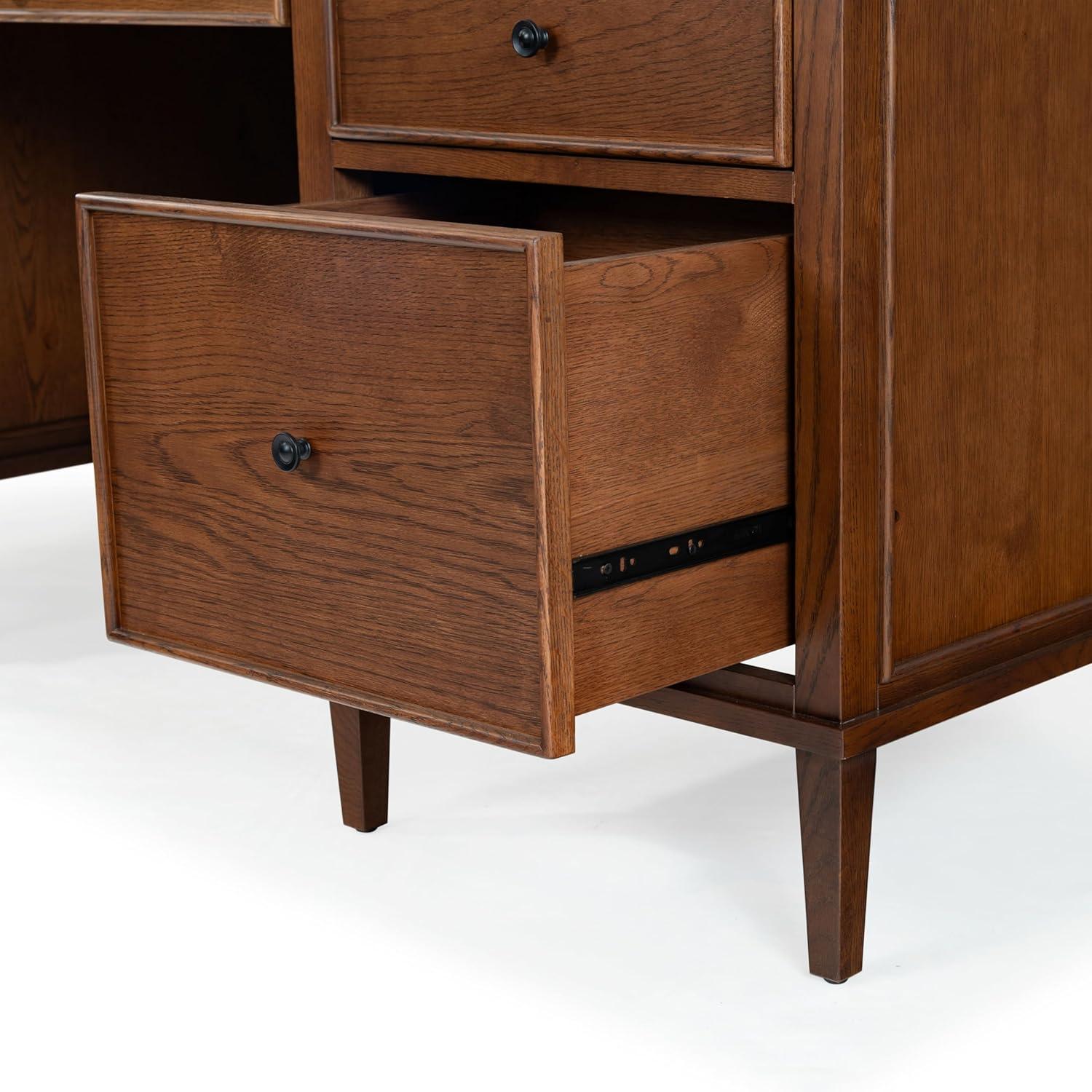 image:imageSAFAVIEH Couture Collection Ariella Black Oak Wood 5Drawer Desk Modern Storage Writing Table with Iron Accents SFV4223AWalnut