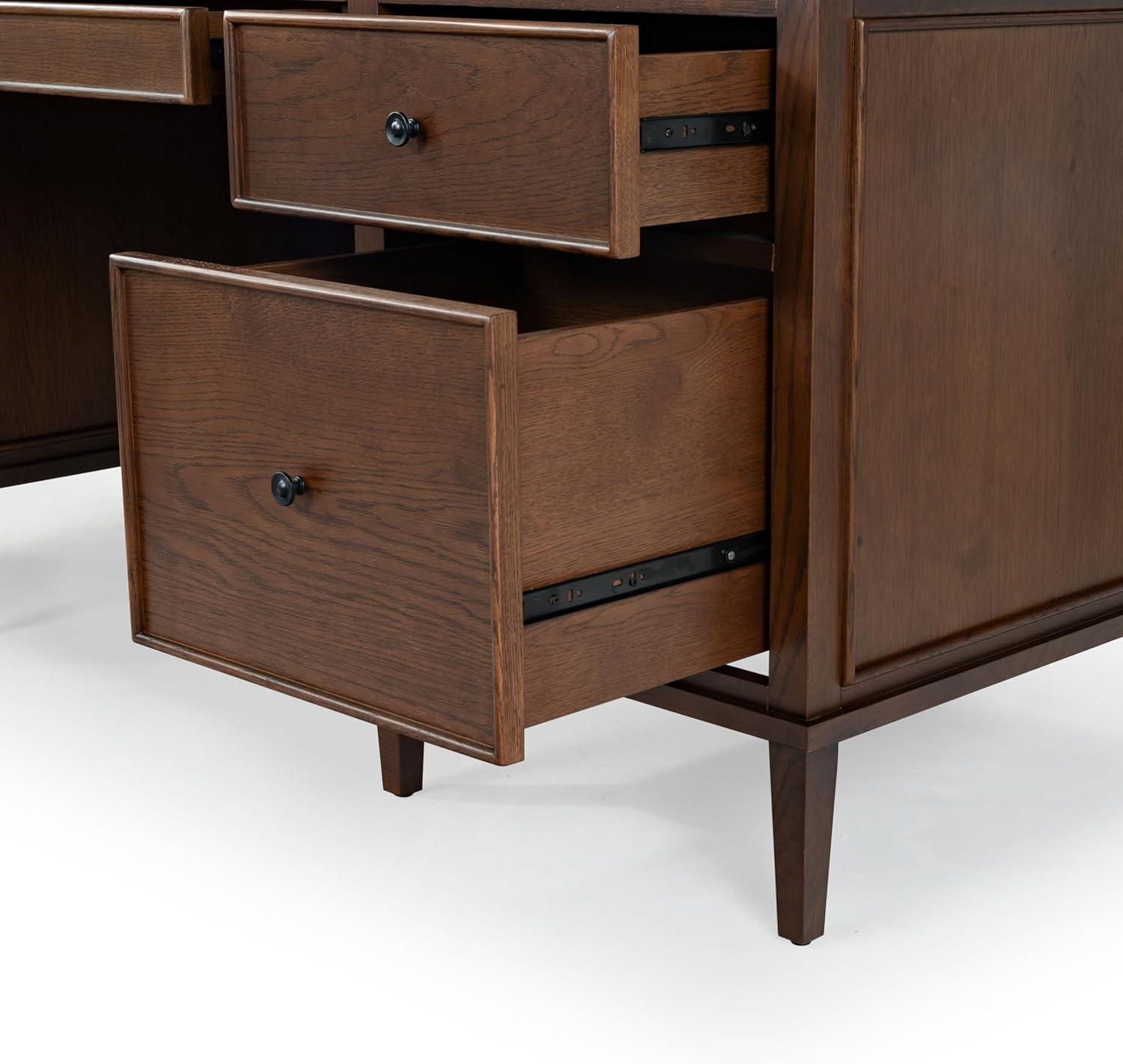 image:imageSAFAVIEH Couture Collection Ariella Black Oak Wood 5Drawer Desk Modern Storage Writing Table with Iron Accents SFV4223AWalnut