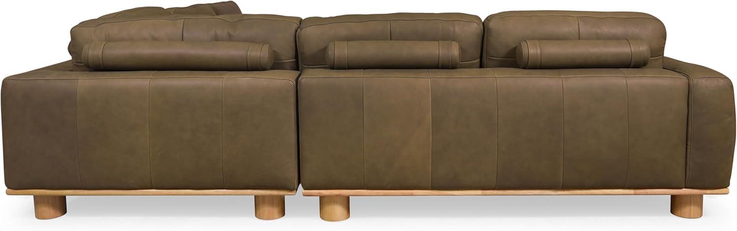 image:imageSAFAVIEH Couture Collection Ellyn Dark Olive Top Grain Leather LShaped Sectional Corner Sofa with Wood Base SFV2411ADark Olive