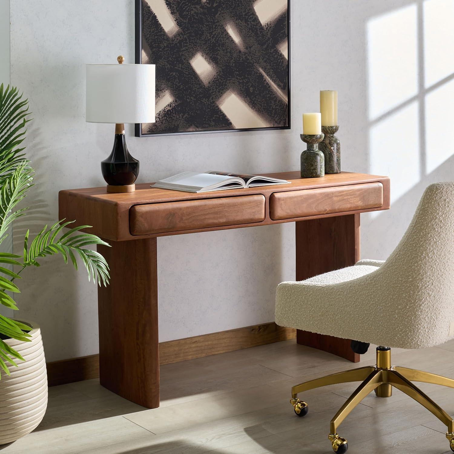 image:imageSAFAVIEH Couture Collection Finley Brown Solid Wood Console Table with 2 Drawers Modern Home Office Desk SFV5793ABrown