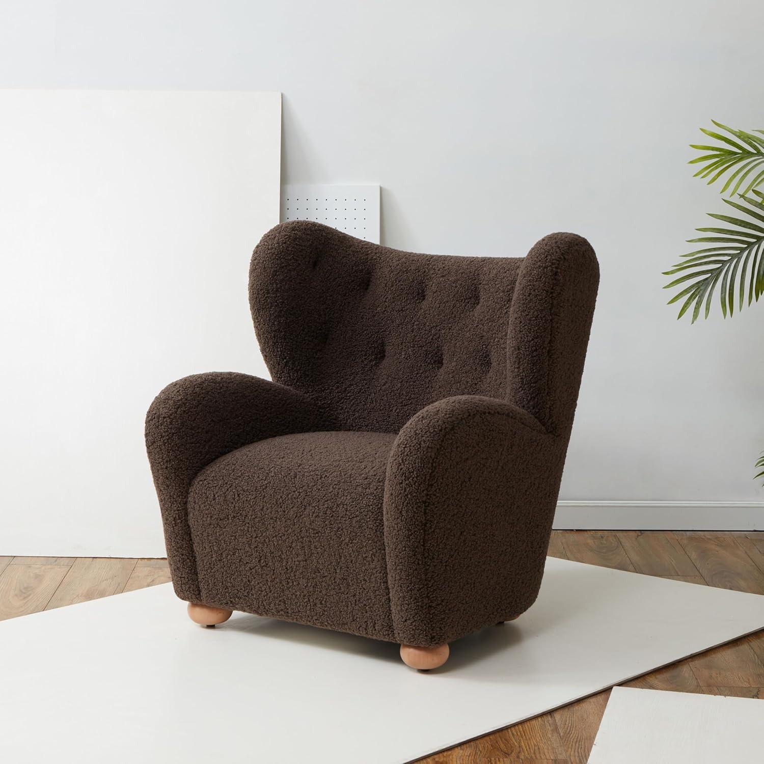 image:imageSAFAVIEH Couture Collection Galloway Taupe Chenille Wingback Accent Chair Upholstered Lounge Seating SFV5139EDark BrownNatural
