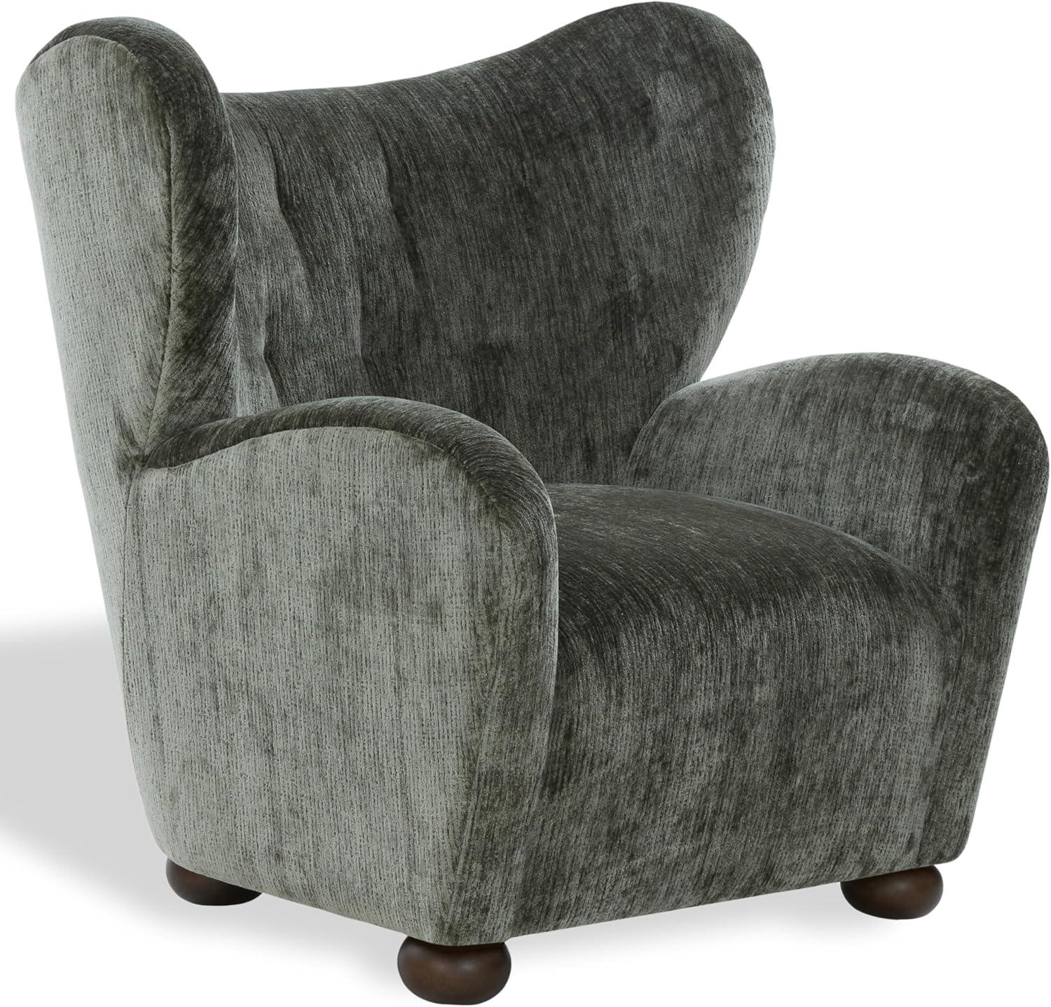 image:imageSAFAVIEH Couture Collection Galloway Taupe Chenille Wingback Accent Chair Upholstered Lounge Seating SFV5139EDark GreenWalnut