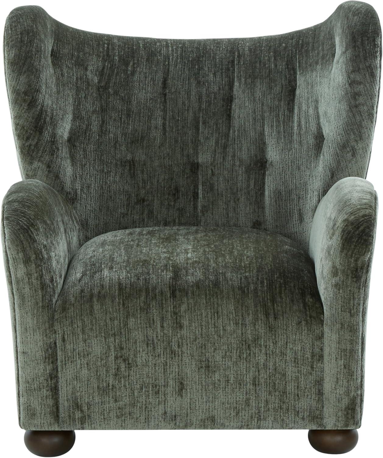 image:imageSAFAVIEH Couture Collection Galloway Taupe Chenille Wingback Accent Chair Upholstered Lounge Seating SFV5139EDark GreenWalnut