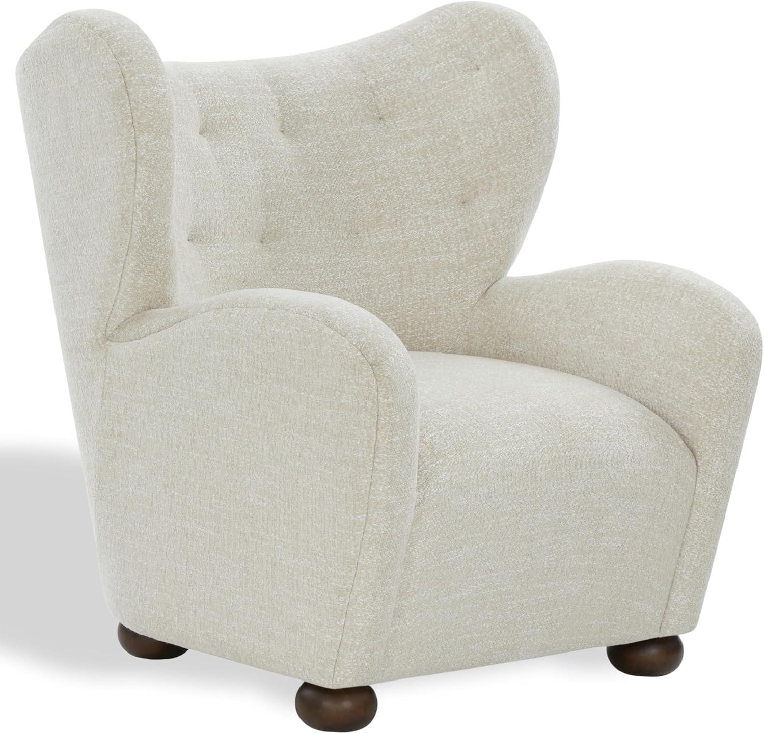 image:imageSAFAVIEH Couture Collection Galloway Taupe Chenille Wingback Accent Chair Upholstered Lounge Seating SFV5139ETaupeWalnut