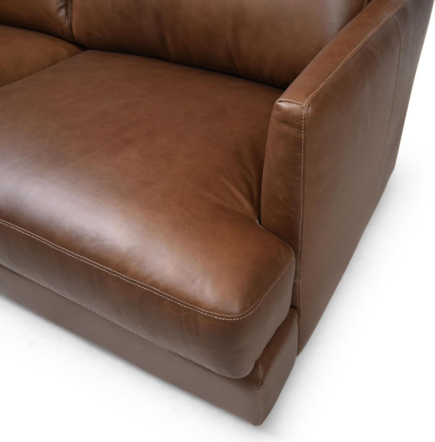 image:imageSAFAVIEH Couture Collection Gustav Dark Brown Top Grain Leather Corner Sectional Fully Assembled LShaped Sofa with Wood Legs SFV2413ADark Brown