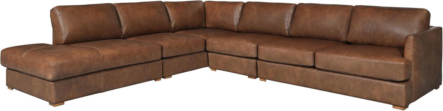 image:imageSAFAVIEH Couture Collection Gustav Dark Brown Top Grain Leather Corner Sectional Fully Assembled LShaped Sofa with Wood Legs SFV2413ADark Brown