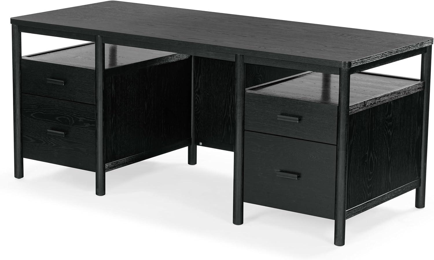 image:imageSAFAVIEH Couture Collection Jaylessa Natural amp Black Wood 4Drawer Desk Modern Storage Writing Table with Metal Accents SFV4230ABlack