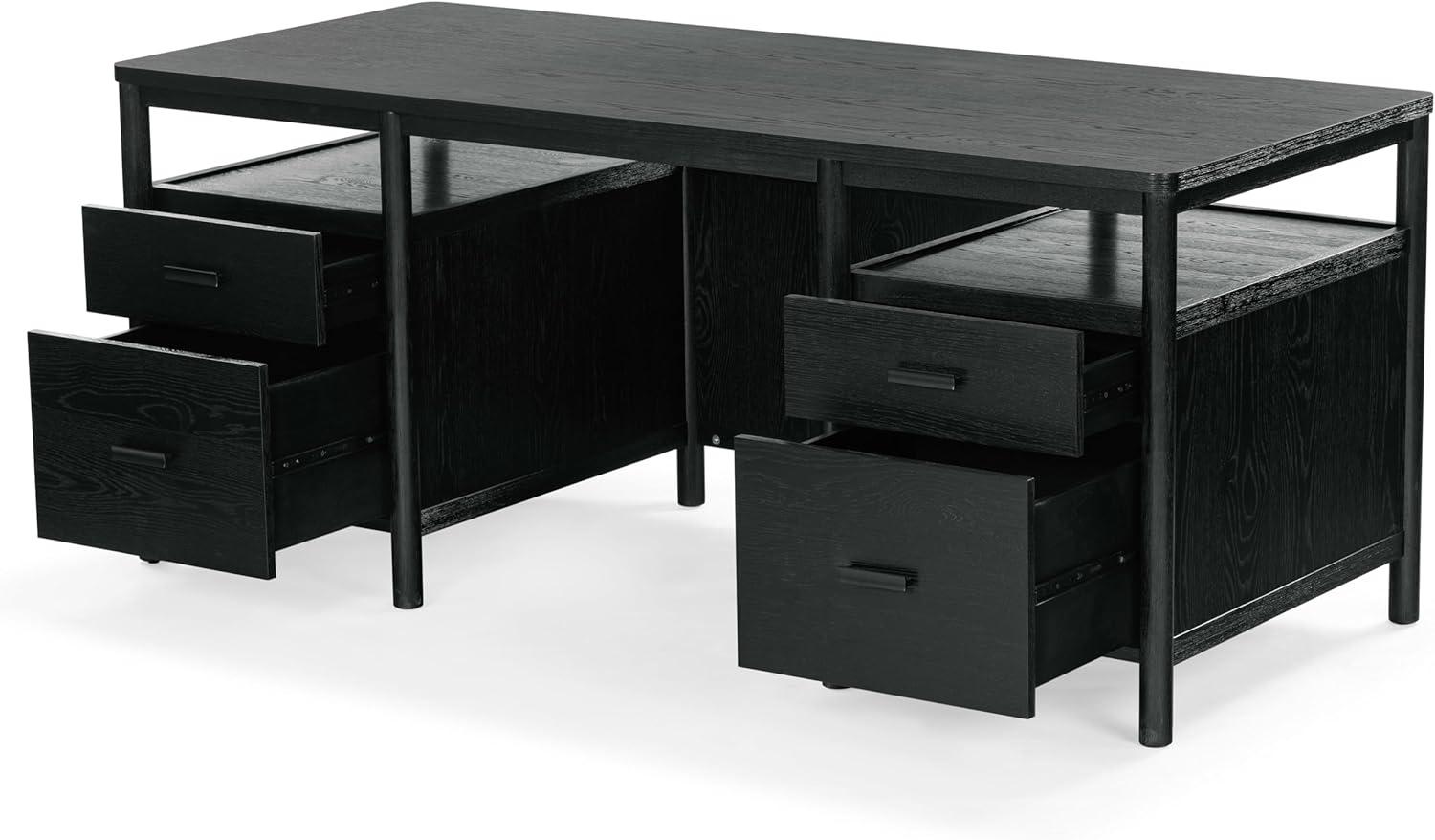 image:imageSAFAVIEH Couture Collection Jaylessa Natural amp Black Wood 4Drawer Desk Modern Storage Writing Table with Metal Accents SFV4230ABlack