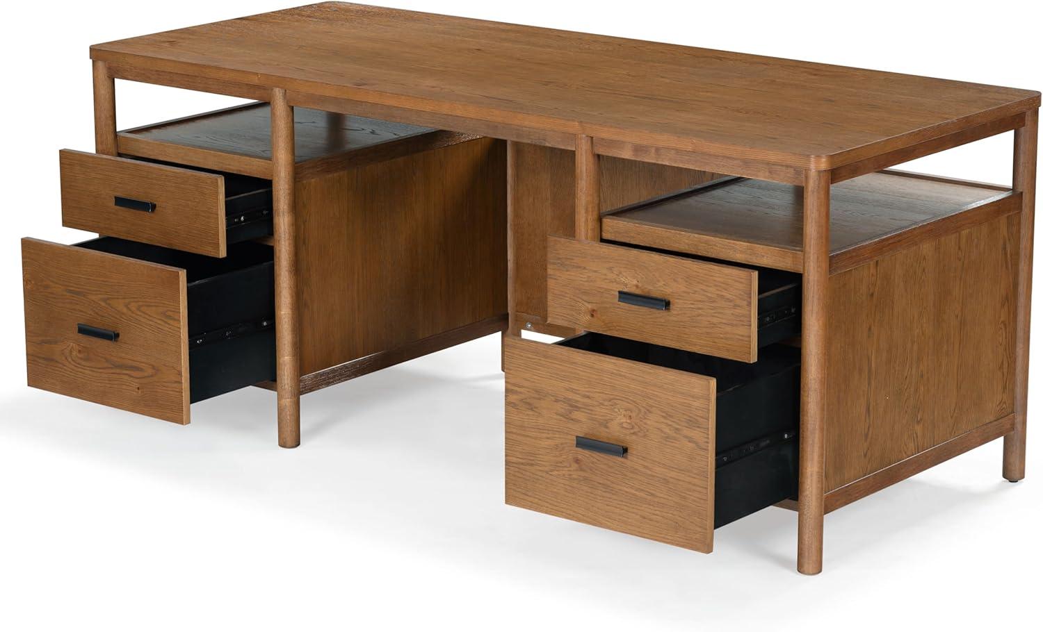 image:imageSAFAVIEH Couture Collection Jaylessa Natural amp Black Wood 4Drawer Desk Modern Storage Writing Table with Metal Accents SFV4230AMedium OakBlack