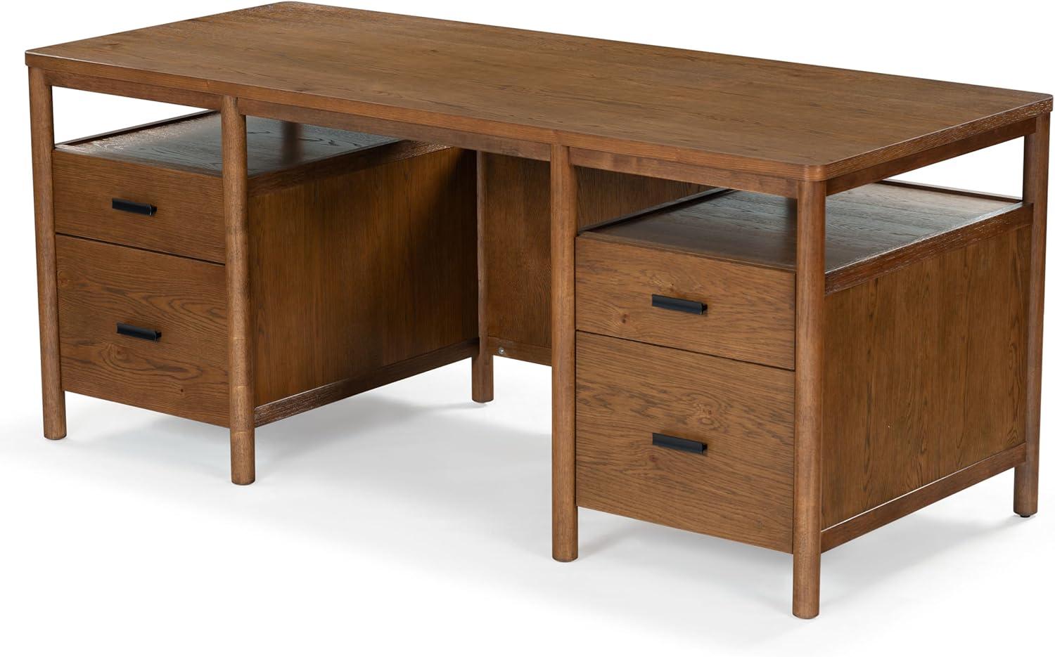 image:imageSAFAVIEH Couture Collection Jaylessa Natural amp Black Wood 4Drawer Desk Modern Storage Writing Table with Metal Accents SFV4230AMedium OakBlack