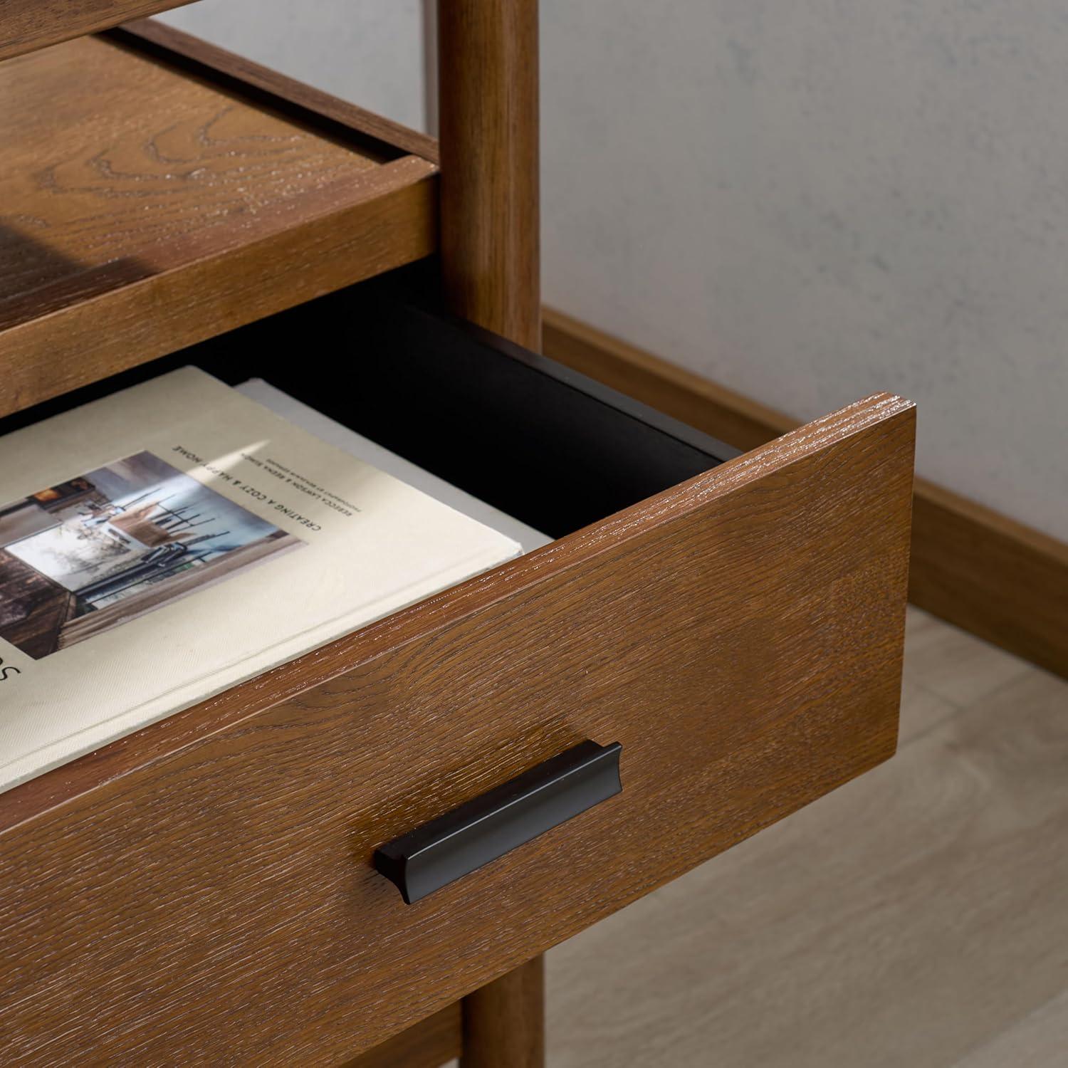 image:imageSAFAVIEH Couture Collection Jaylessa Natural amp Black Wood 4Drawer Desk Modern Storage Writing Table with Metal Accents SFV4230AMedium OakBlack