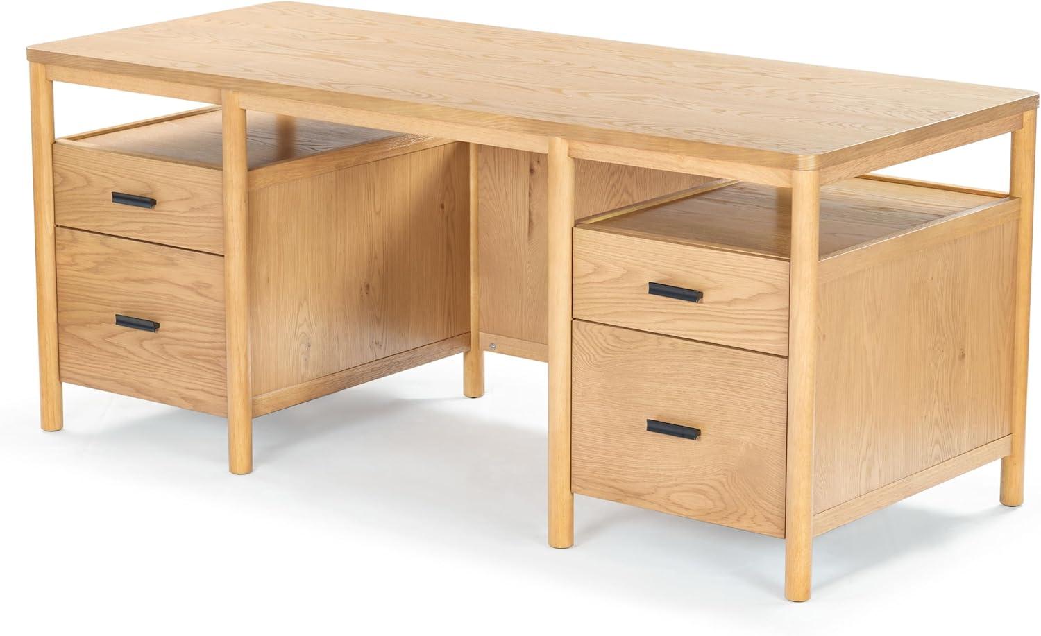 image:imageSAFAVIEH Couture Collection Jaylessa Natural amp Black Wood 4Drawer Desk Modern Storage Writing Table with Metal Accents SFV4230ANaturalBlack