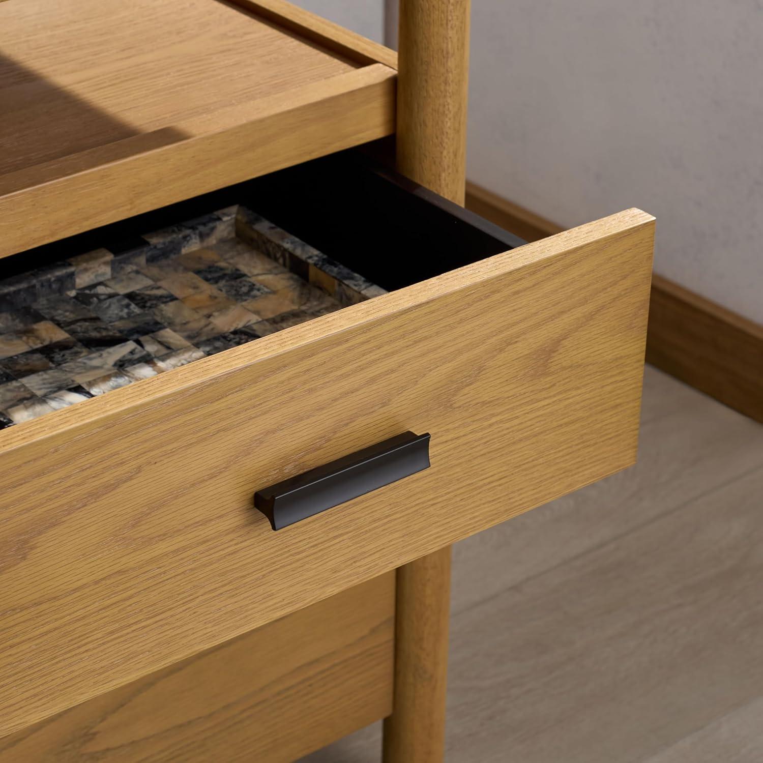 image:imageSAFAVIEH Couture Collection Jaylessa Natural amp Black Wood 4Drawer Desk Modern Storage Writing Table with Metal Accents SFV4230ANaturalBlack