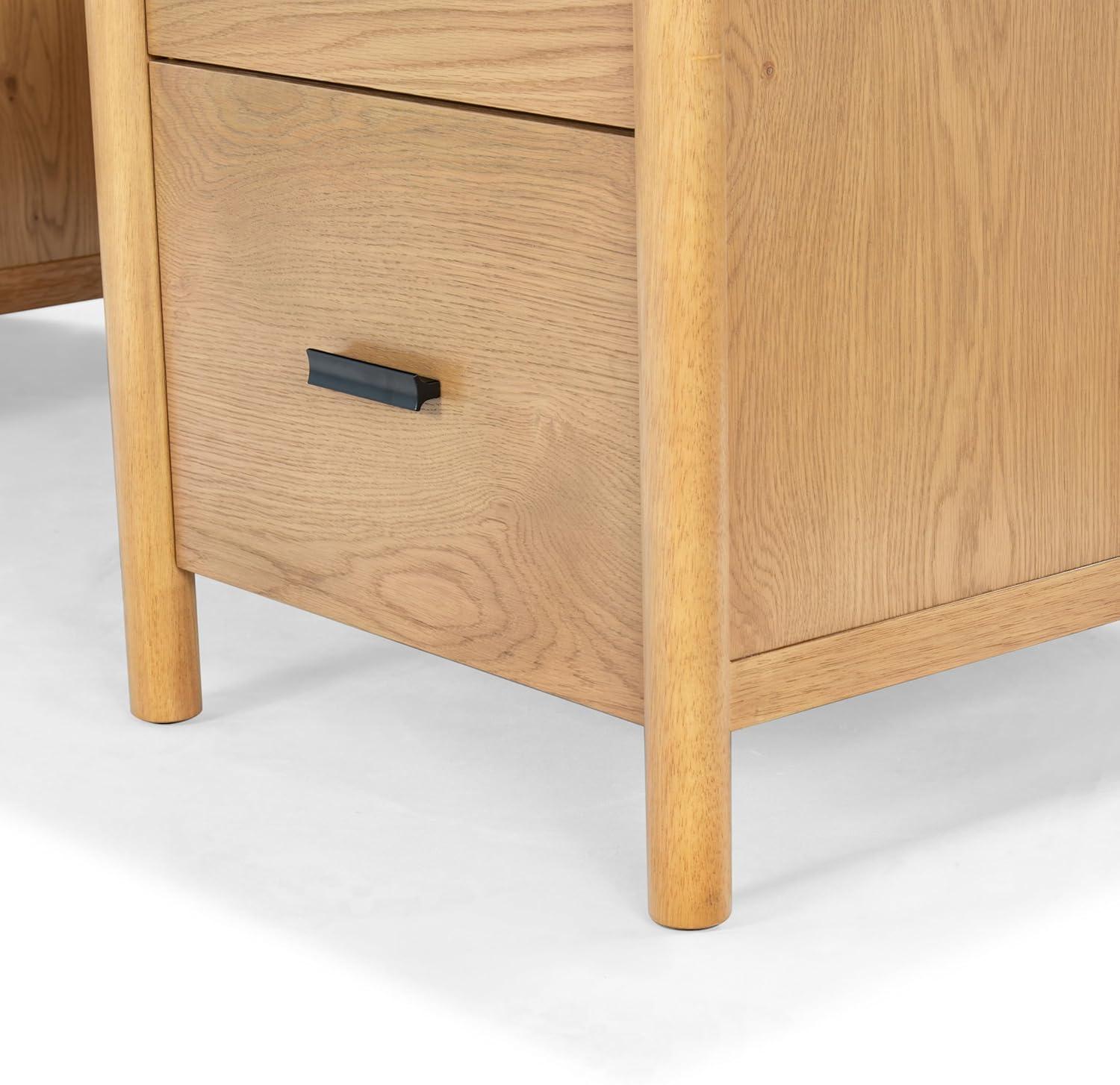 image:imageSAFAVIEH Couture Collection Jaylessa Natural amp Black Wood 4Drawer Desk Modern Storage Writing Table with Metal Accents SFV4230ANaturalBlack