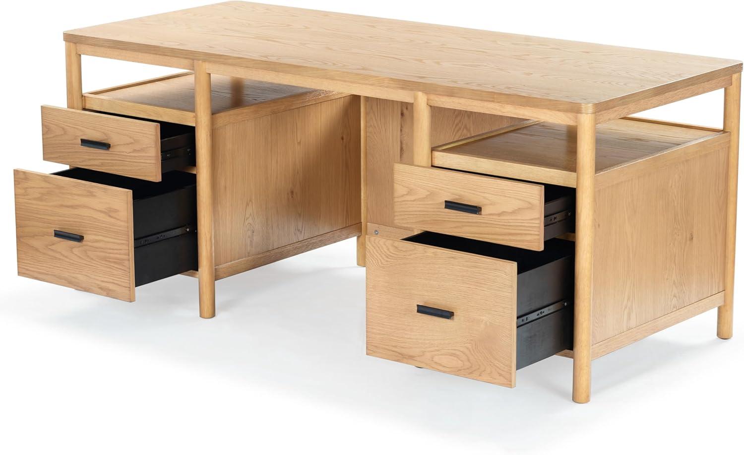 image:imageSAFAVIEH Couture Collection Jaylessa Natural amp Black Wood 4Drawer Desk Modern Storage Writing Table with Metal Accents SFV4230ANaturalBlack