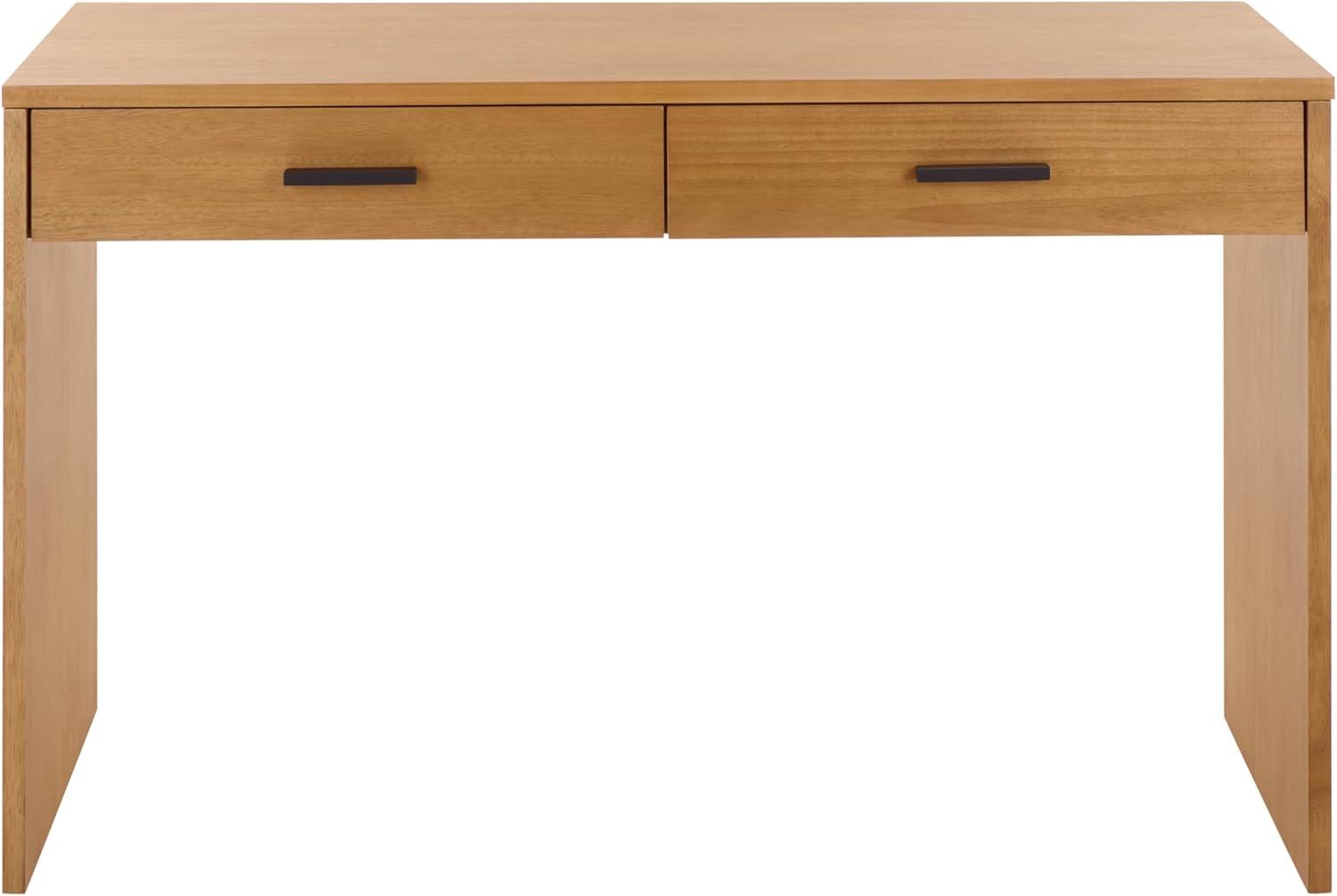 image:imageSAFAVIEH Couture Collection Jessey Black Wood 2Drawer Desk with Brass Accents Modern Writing Table with Storage SFV4236ANaturalBlack