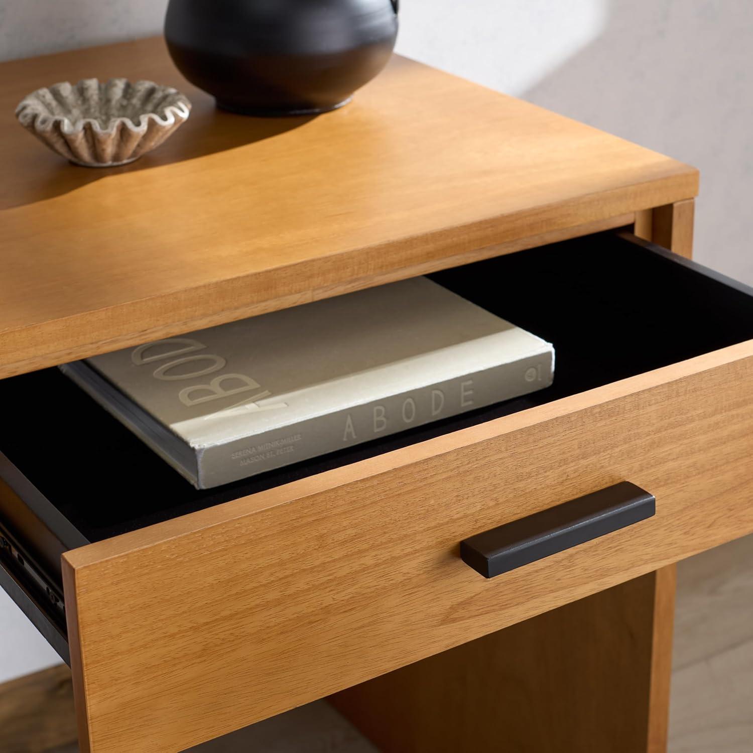 image:imageSAFAVIEH Couture Collection Jessey Black Wood 2Drawer Desk with Brass Accents Modern Writing Table with Storage SFV4236ANaturalBlack
