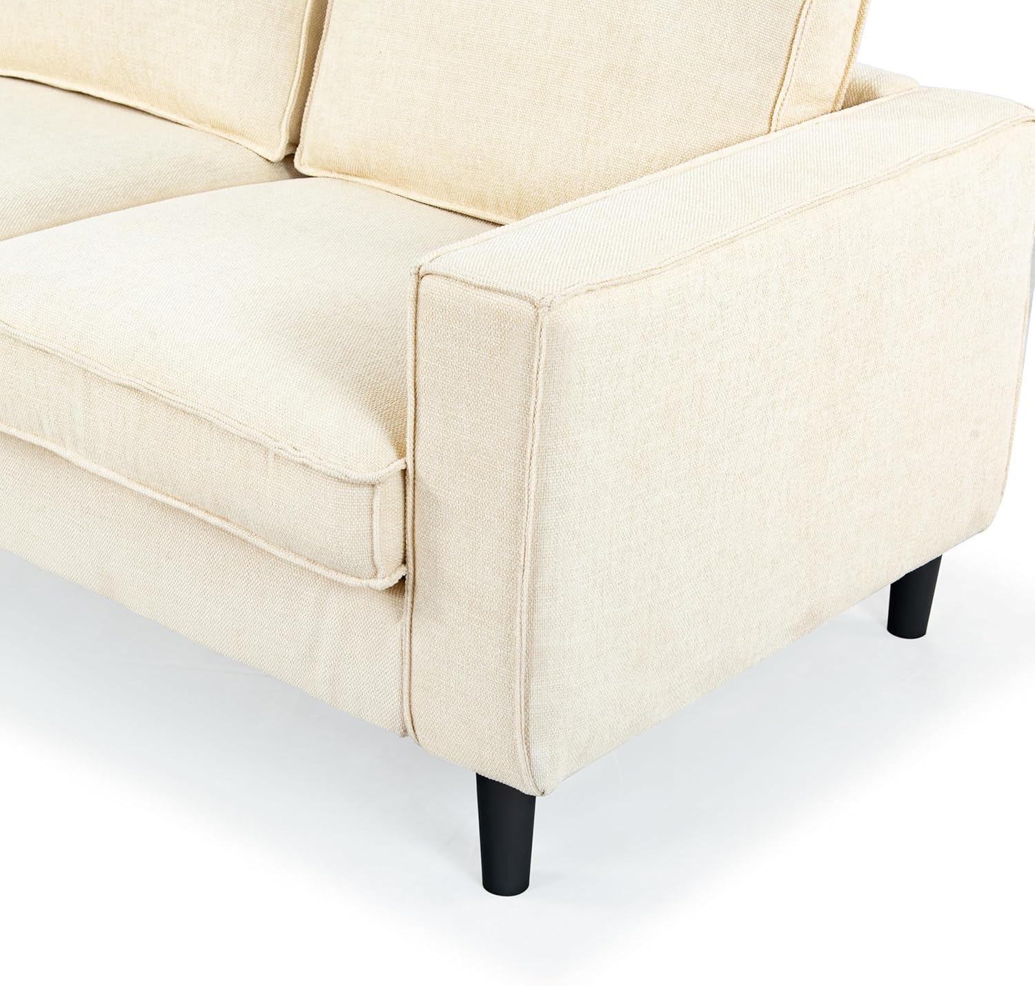 image:imageSAFAVIEH Couture Collection Kalyna 35 Seater Sofa Grey Modern Upholstered Polyester Fabric Couch with Square Arms amp Tapered Legs SFA2007BCreme