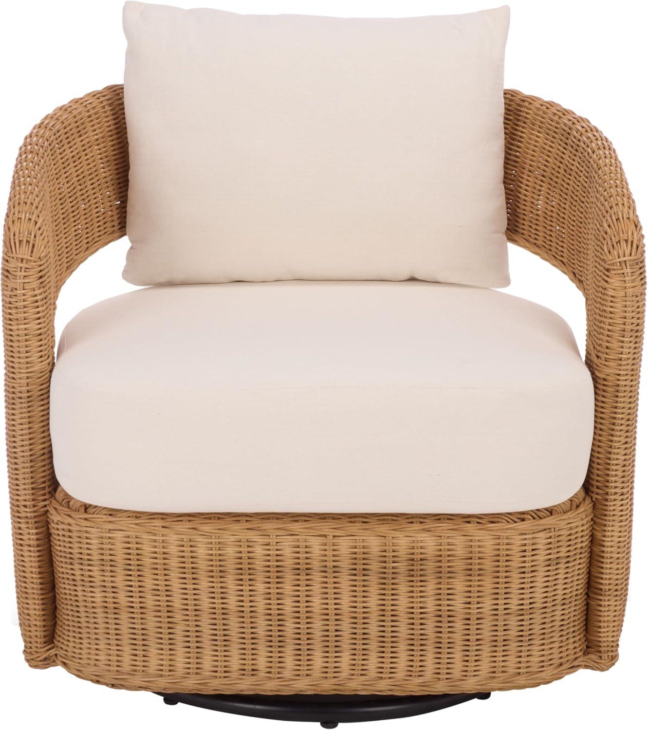 image:imageSAFAVIEH Couture Collection Leanna Natural Rattan Swivel Accent Chair with White Cushion Fully Assembled Woven Barrel Chair for Living Room Bedroom or Home Office CWK3026ANaturalWhite