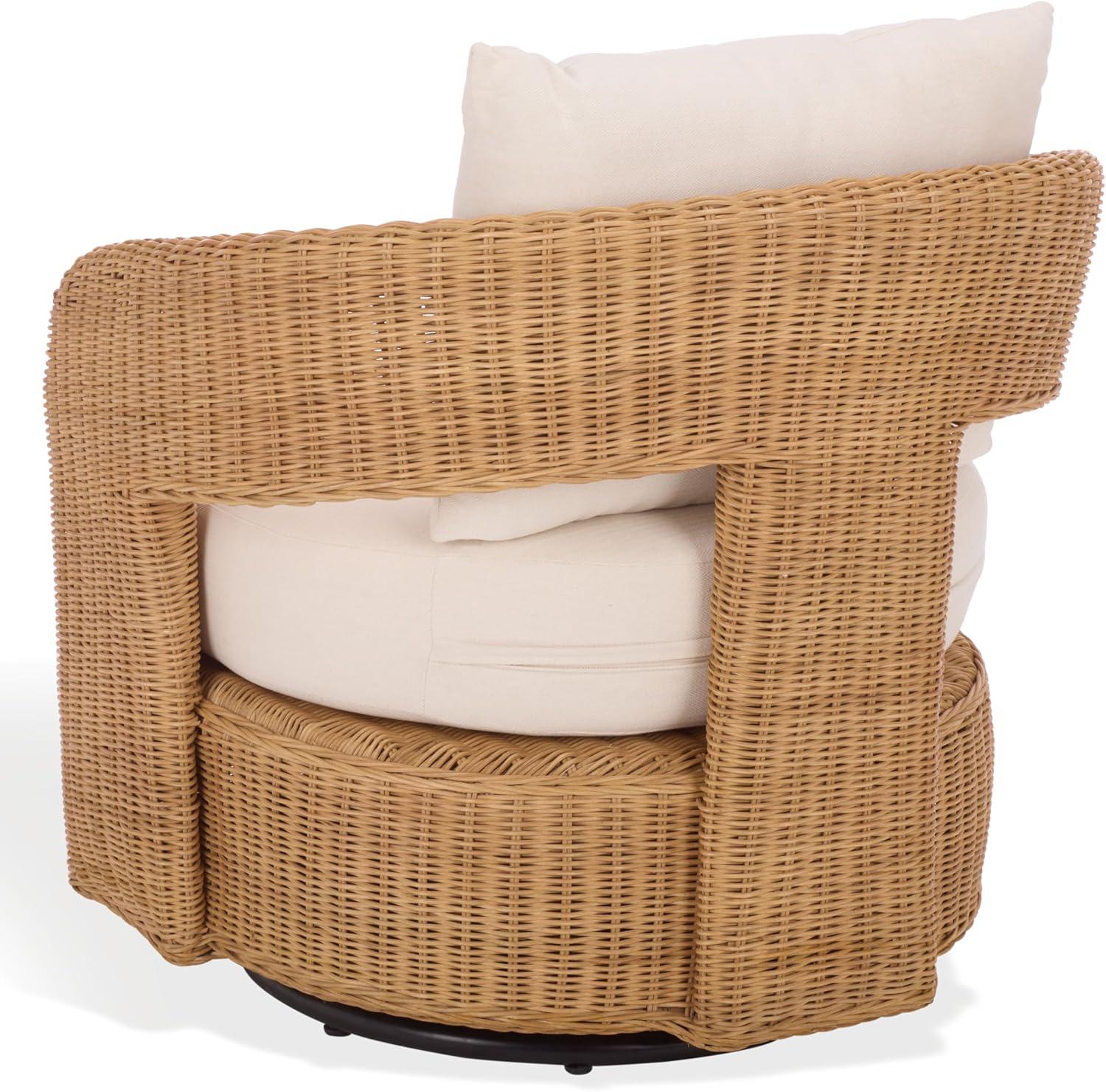 image:imageSAFAVIEH Couture Collection Leanna Natural Rattan Swivel Accent Chair with White Cushion Fully Assembled Woven Barrel Chair for Living Room Bedroom or Home Office CWK3026ANaturalWhite