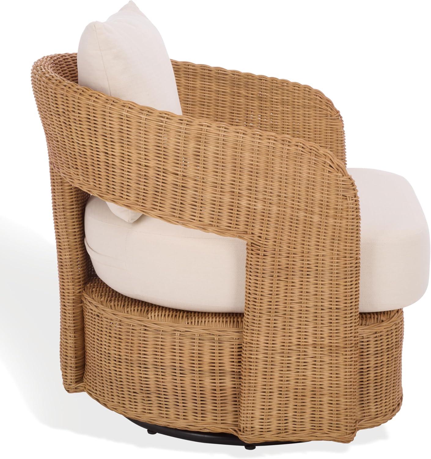 image:imageSAFAVIEH Couture Collection Leanna Natural Rattan Swivel Accent Chair with White Cushion Fully Assembled Woven Barrel Chair for Living Room Bedroom or Home Office CWK3026ANaturalWhite