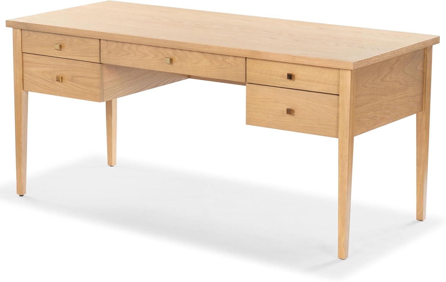 image:imageSAFAVIEH Couture Collection Makala Wood 5Drawer Desk with Gold Accents Modern Writing Table with Storage SFV4232ANaturalGold