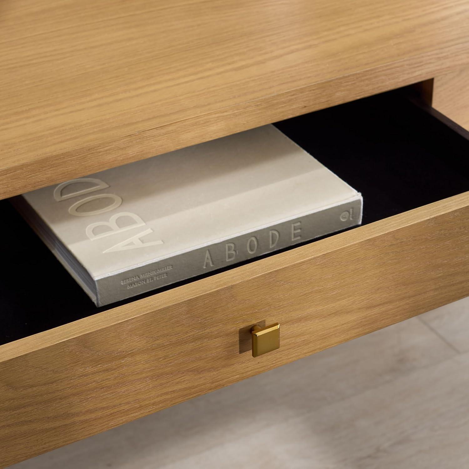 image:imageSAFAVIEH Couture Collection Makala Wood 5Drawer Desk with Gold Accents Modern Writing Table with Storage SFV4232ANaturalGold