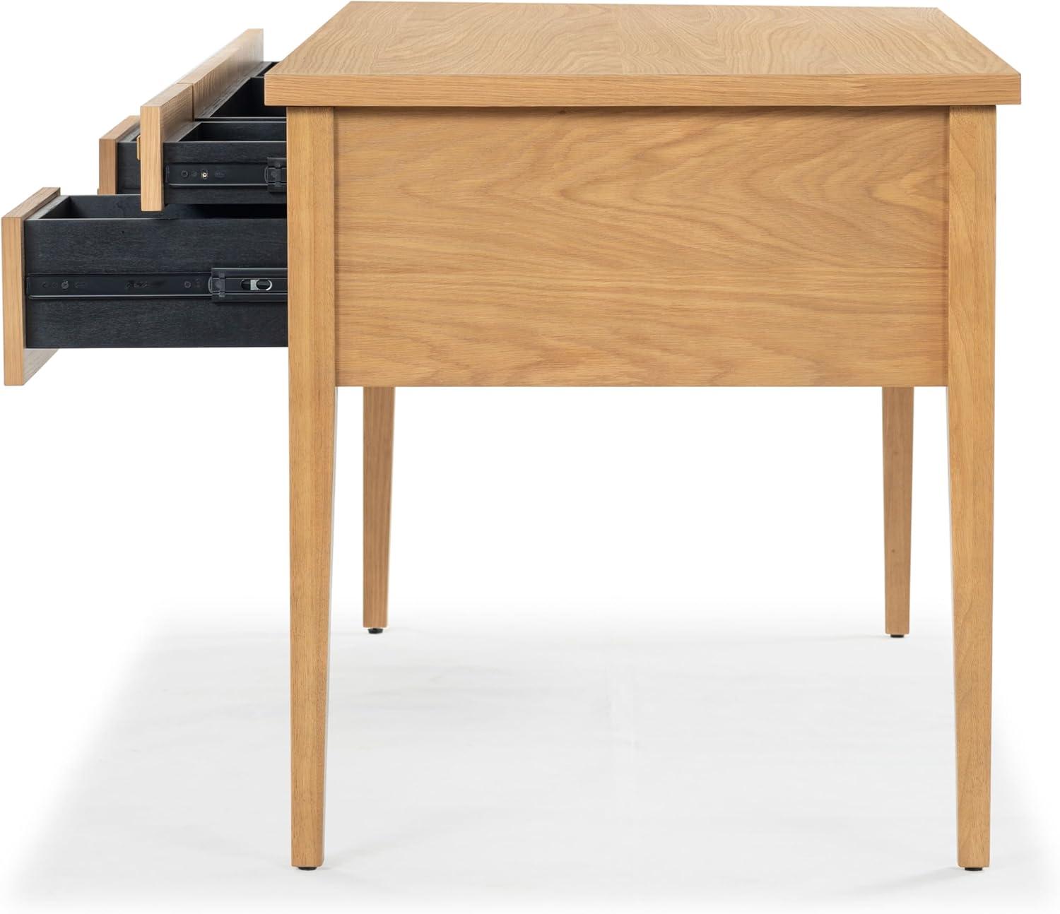 image:imageSAFAVIEH Couture Collection Makala Wood 5Drawer Desk with Gold Accents Modern Writing Table with Storage SFV4232ANaturalGold