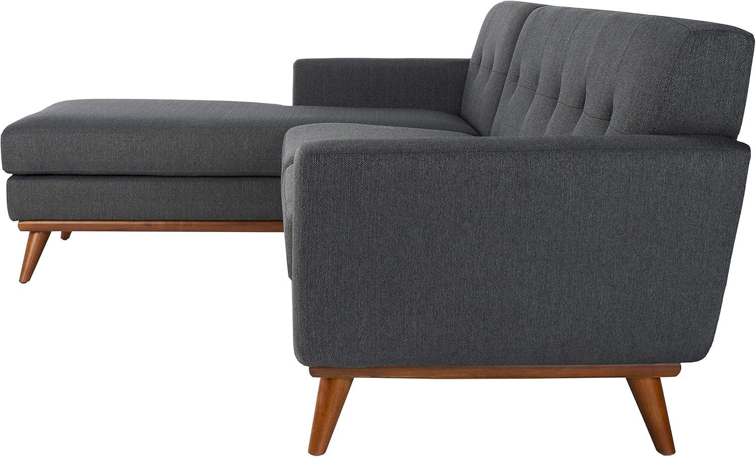 image:imageSAFAVIEH Couture Collection Nicolettie Linen Chaise Sectional Sofa Slate Grey MidCentury Modern Design with Tufted Cushions amp Wood Legs LeftFacing Chaise DUP1008ASlateGrey