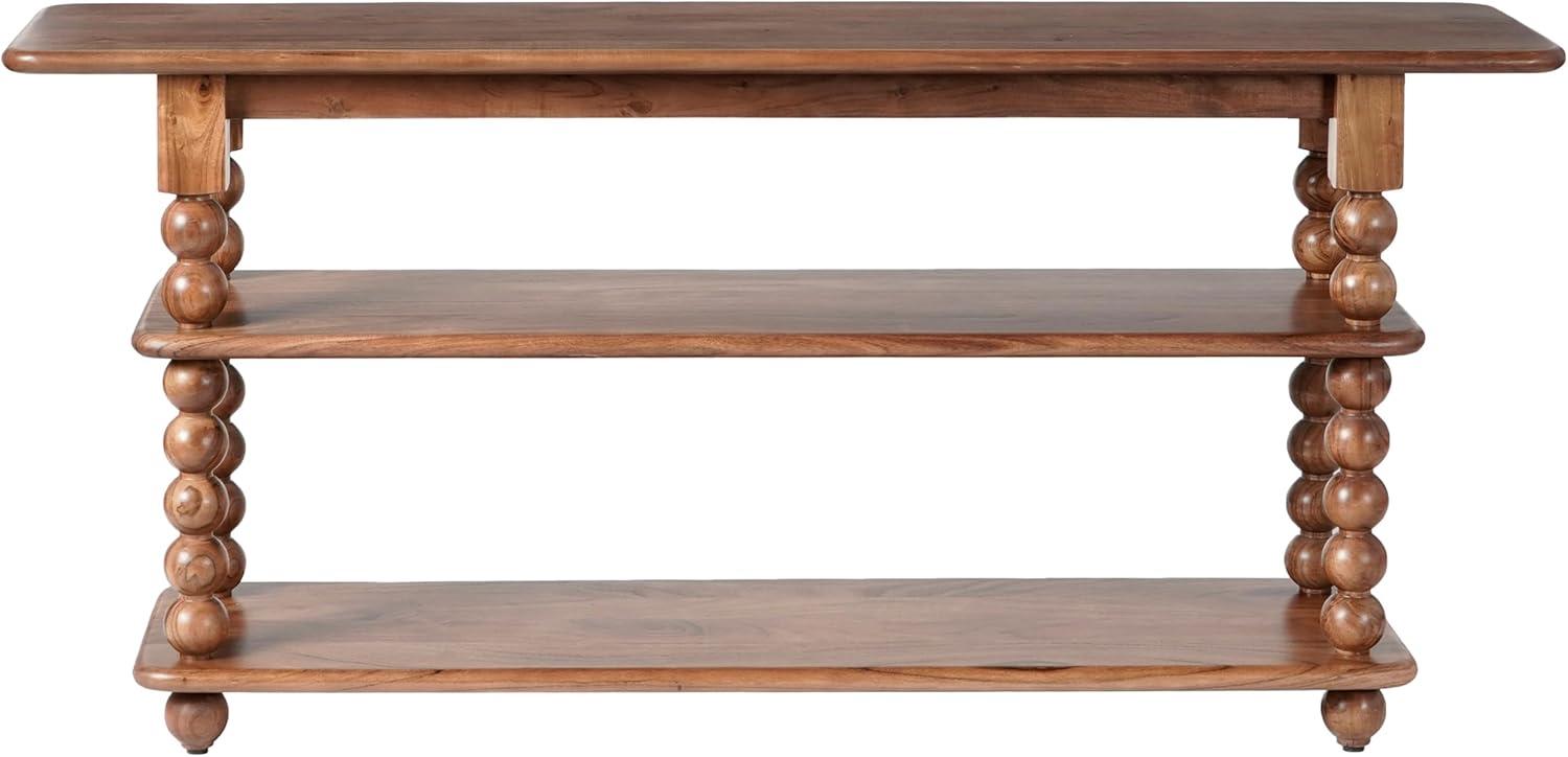 image:imageSAFAVIEH Couture Collection Norbert Brown Solid Wood 2 Shelf Console Table Entryway Storage Table with Turned Legs SFV5795ABrown