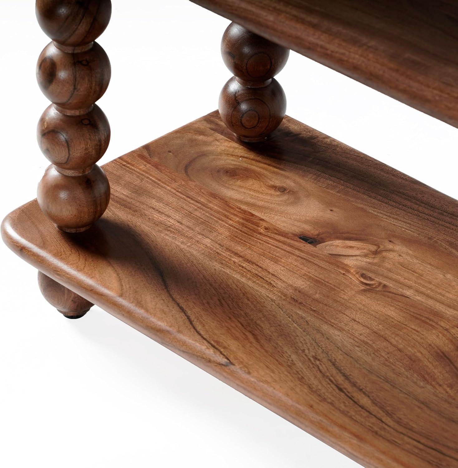 image:imageSAFAVIEH Couture Collection Norbert Brown Solid Wood 2 Shelf Console Table Entryway Storage Table with Turned Legs SFV5795ABrown