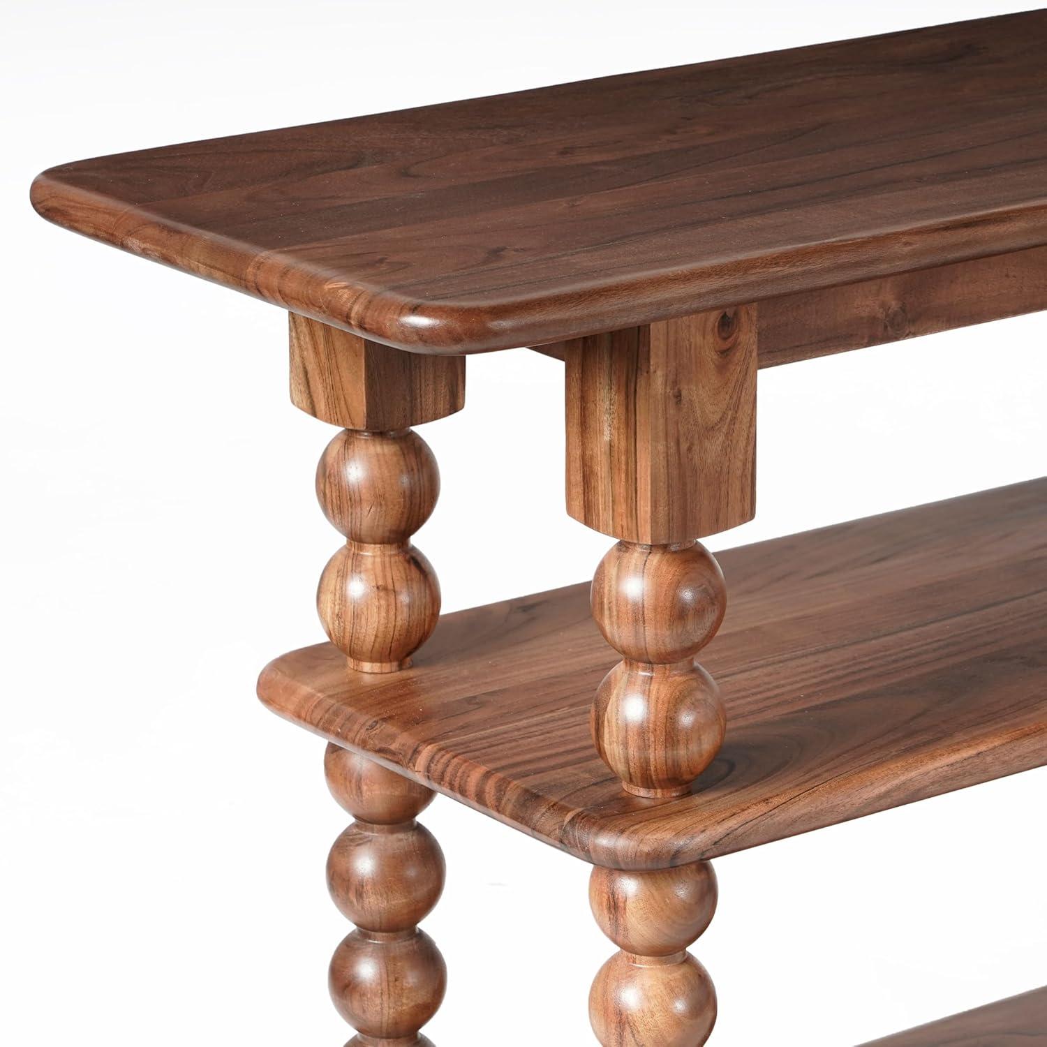 image:imageSAFAVIEH Couture Collection Norbert Brown Solid Wood 2 Shelf Console Table Entryway Storage Table with Turned Legs SFV5795ABrown