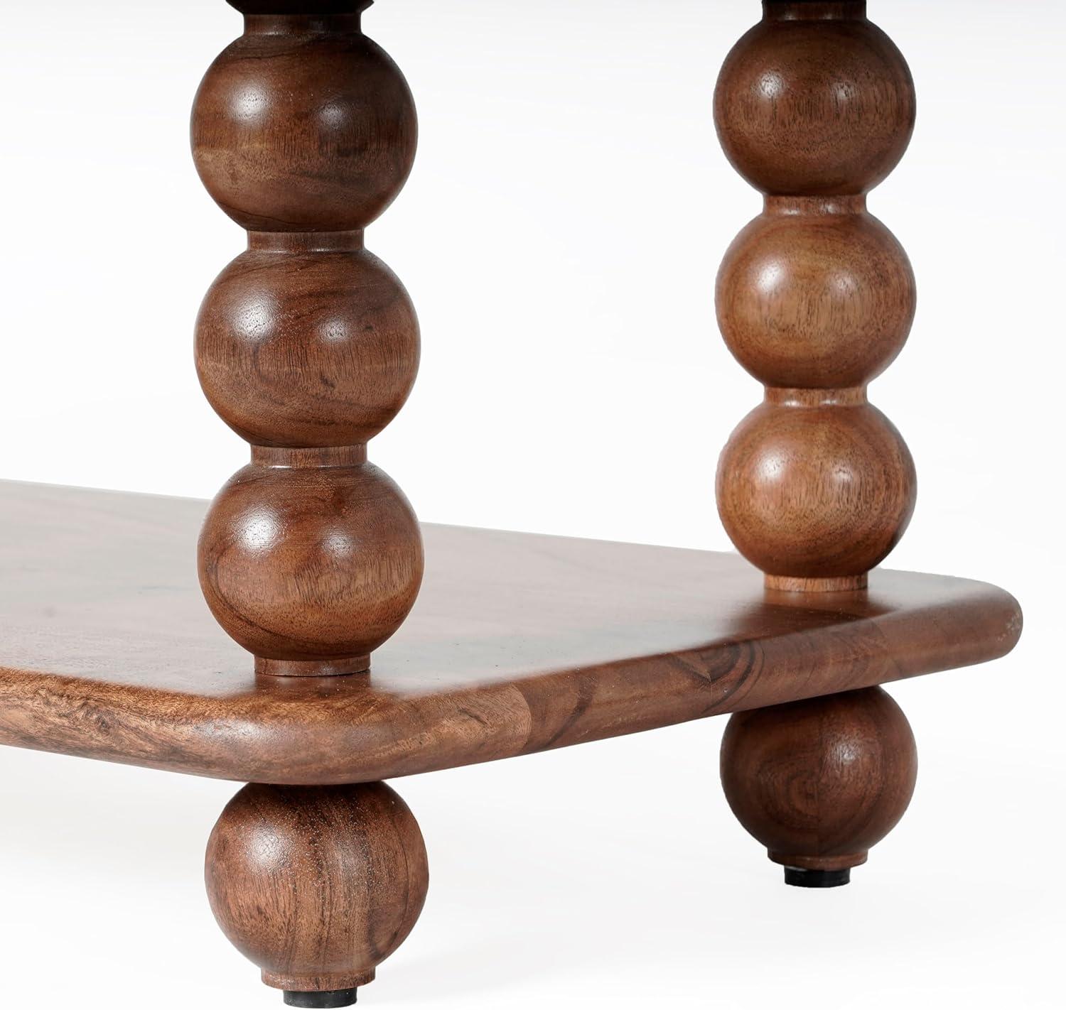 image:imageSAFAVIEH Couture Collection Norbert Brown Solid Wood 2 Shelf Console Table Entryway Storage Table with Turned Legs SFV5795ABrown