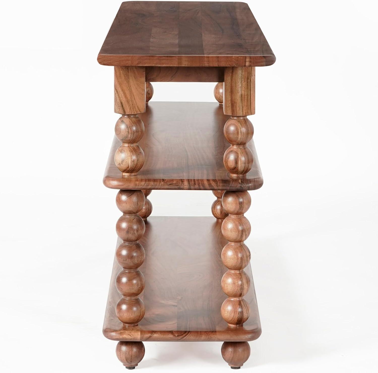 image:imageSAFAVIEH Couture Collection Norbert Brown Solid Wood 2 Shelf Console Table Entryway Storage Table with Turned Legs SFV5795ABrown