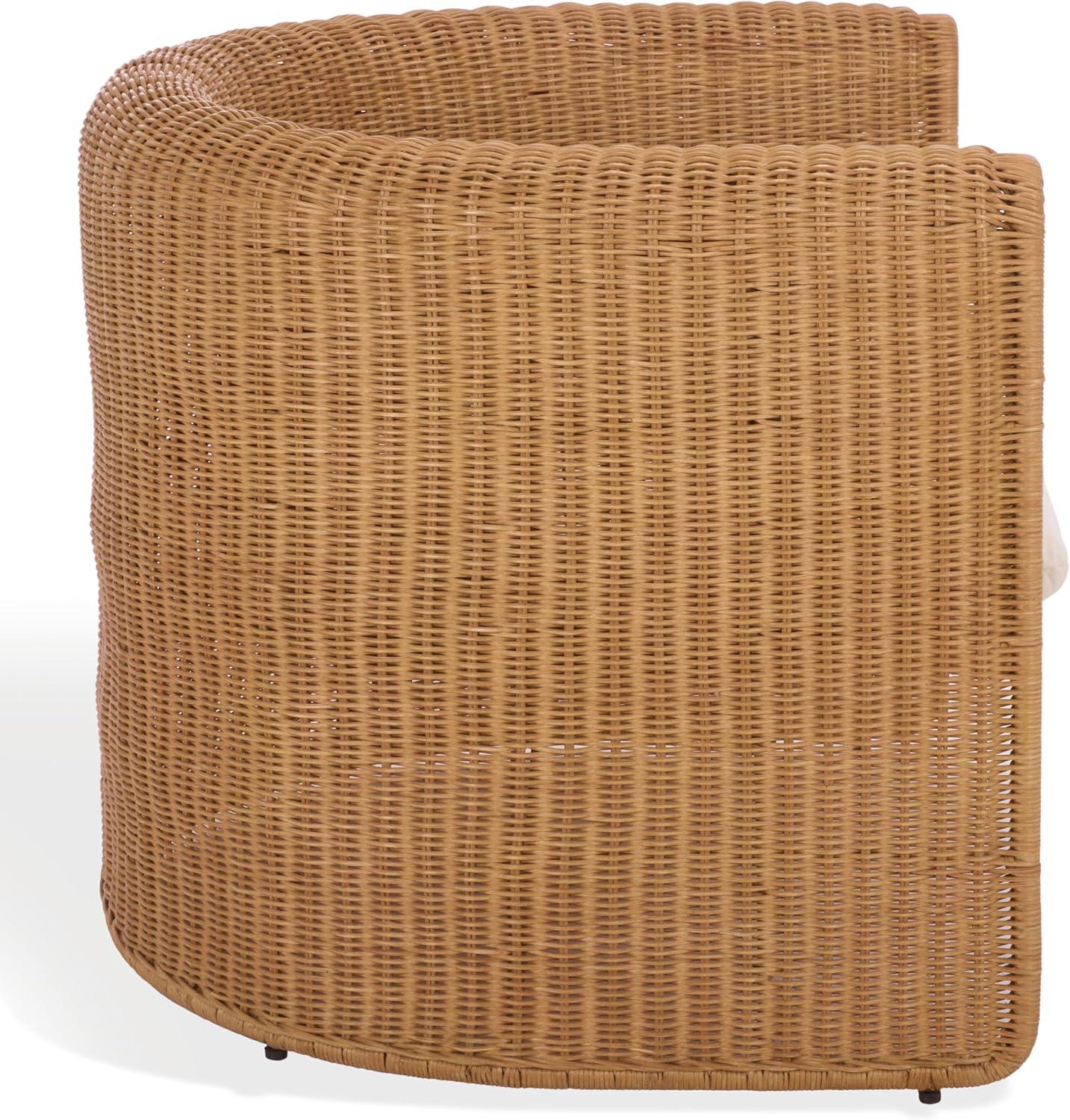 image:imageSAFAVIEH Couture Collection OReilly Rattan Accent Chair with Cushion Sculptural Barrel Chair for Living Room or Bedroom Fully Assembled CWK3025ANaturalWhite
