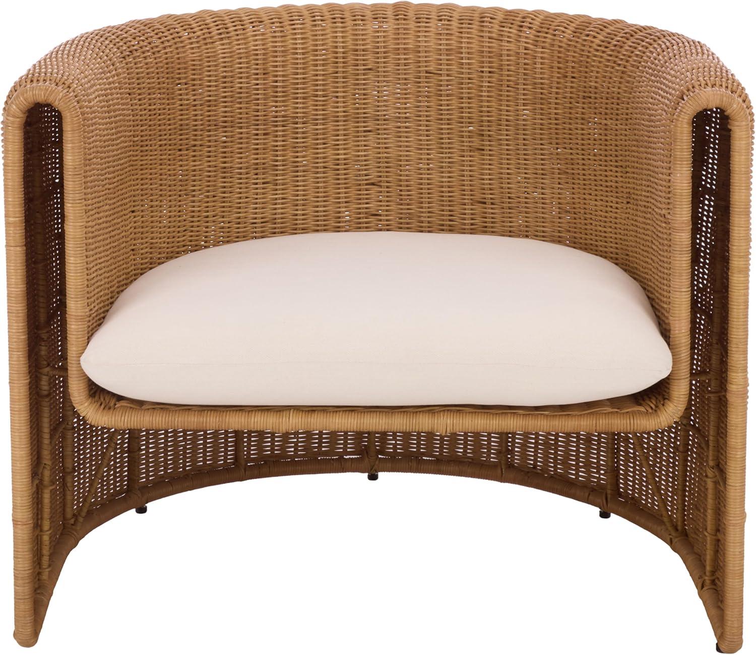 image:imageSAFAVIEH Couture Collection OReilly Rattan Accent Chair with Cushion Sculptural Barrel Chair for Living Room or Bedroom Fully Assembled CWK3025ANaturalWhite